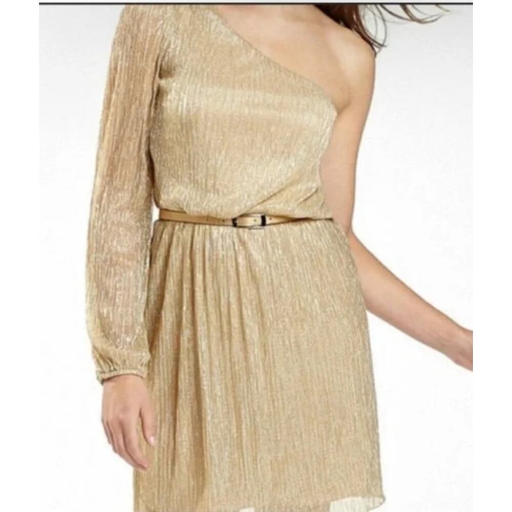 Bisou Bisou NWT Gold Shimmery One Sleeve Lightweight Dress Glam Elegant‎ Party 4